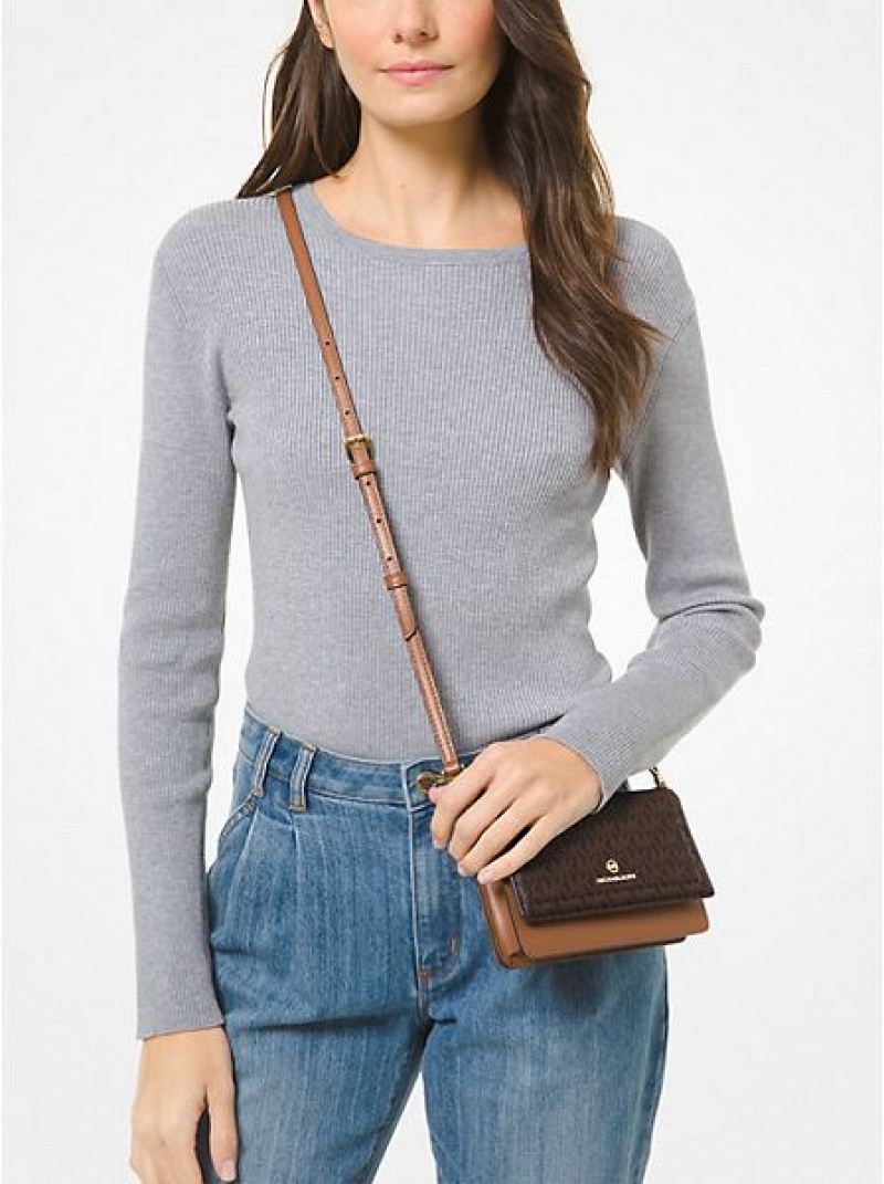 Sacs Crossbody Michael Kors Jet Set Small Logo Smartphone Convertible Femme Marron | 589147-RJD