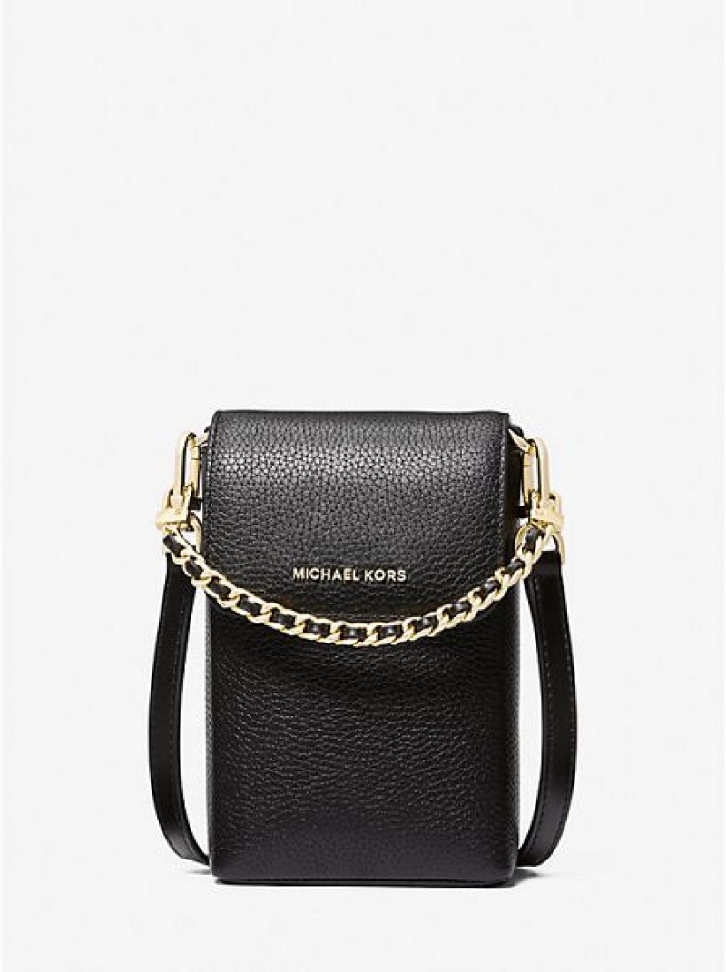 Sacs Crossbody Michael Kors Jet Set Small Pebbled Cuir Chain-link Smartphone Femme Noir | 038459-WPD