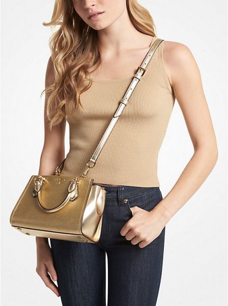 Sacs Crossbody Michael Kors Marilyn Small Metallic Saffiano Cuir Femme Doré | 864379-LAZ