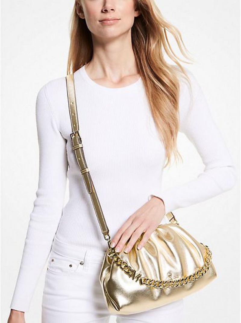 Sacs Crossbody Michael Kors Nola Small Metallic Faux Cuir Femme Doré | 760934-REJ