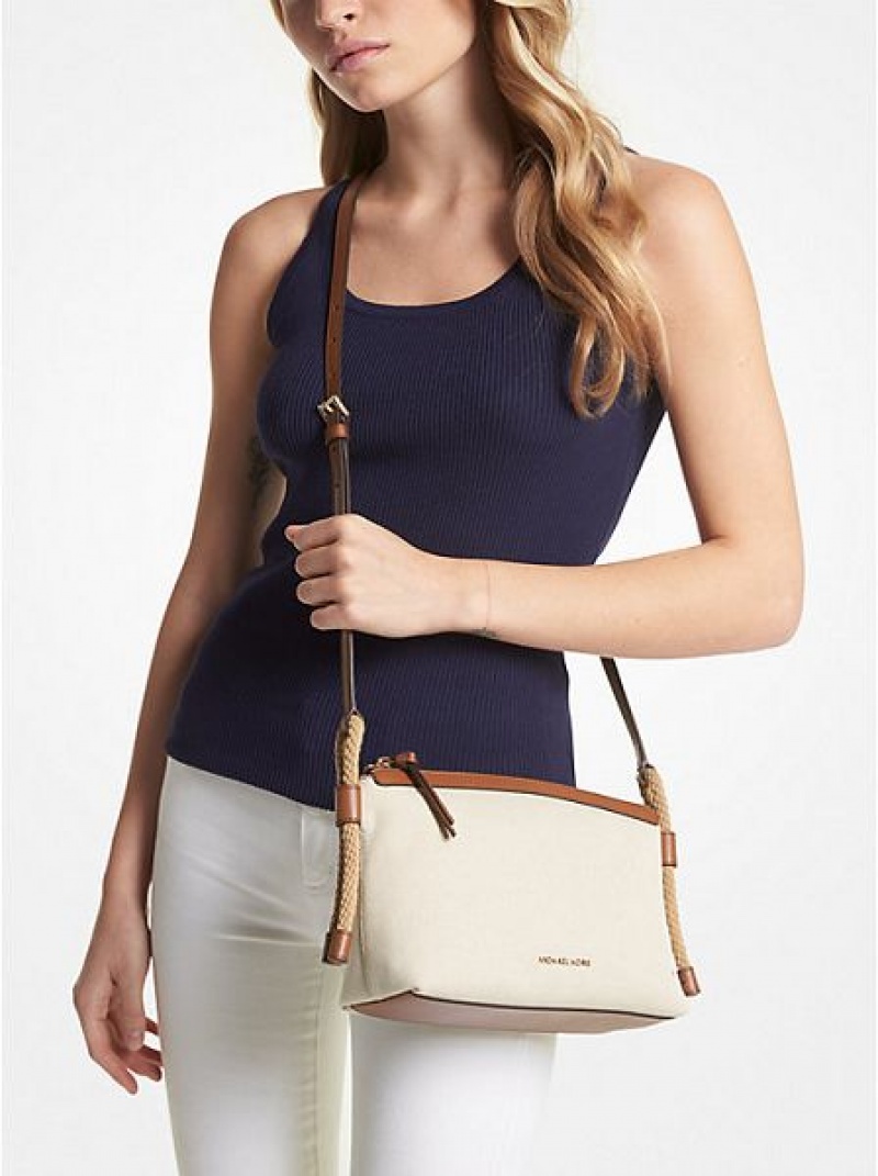 Sacs Crossbody Michael Kors Talia Medium Coton Tela Femme Beige | 609718-DVE