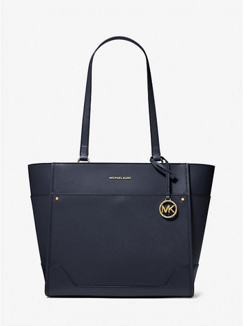 Sacs Fourre Tout Michael Kors Harrison Large Cuir Femme Bleu Marine | 810452-DTS