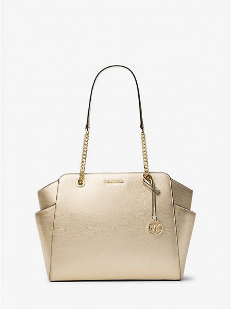 Sacs Fourre Tout Michael Kors Jacquelyn Medium Metallic Pebbled Cuir Femme Doré | 129508-VSW