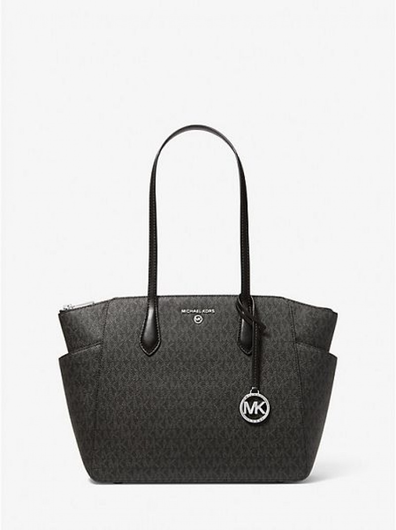 Sacs Fourre Tout Michael Kors Marilyn Medium Logo Femme Noir | 437561-WXZ