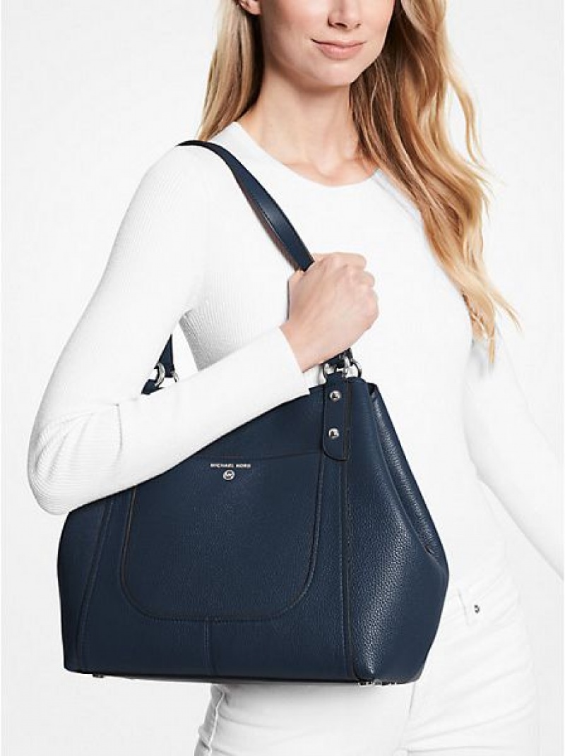 Sacs Fourre Tout Michael Kors Molly Large Pebbled Cuir Femme Bleu Marine | 501279-YLZ