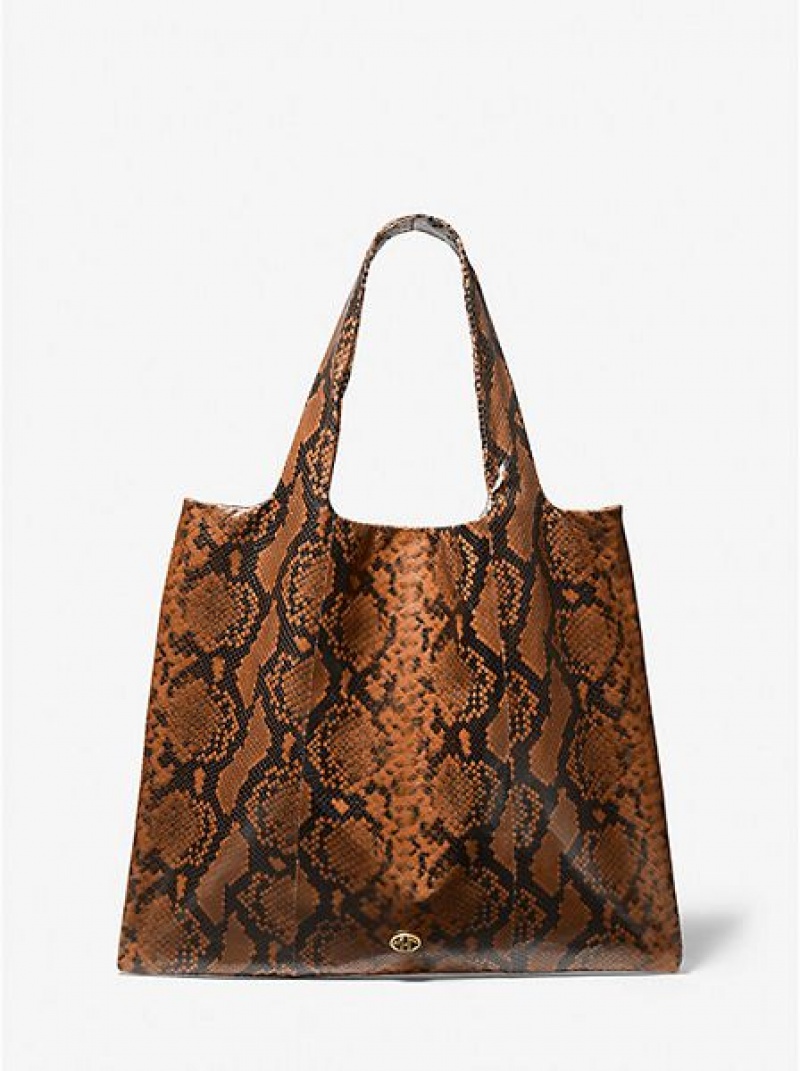 Sacs Fourre Tout Michael Kors Monogramme Python Embossed Cuir Femme Marron | 870139-YND