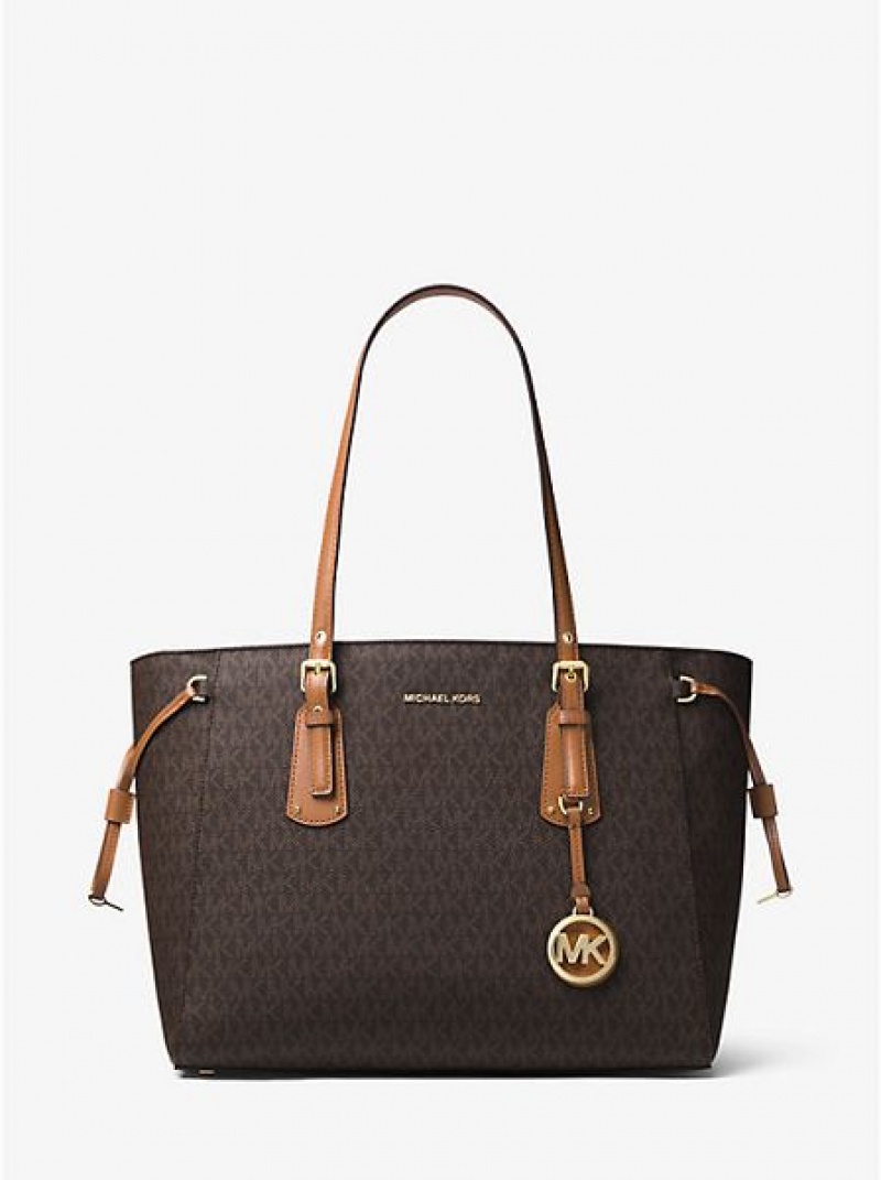 Sacs Fourre Tout Michael Kors Voyager Medium Logo Femme Marron | 503879-TEU