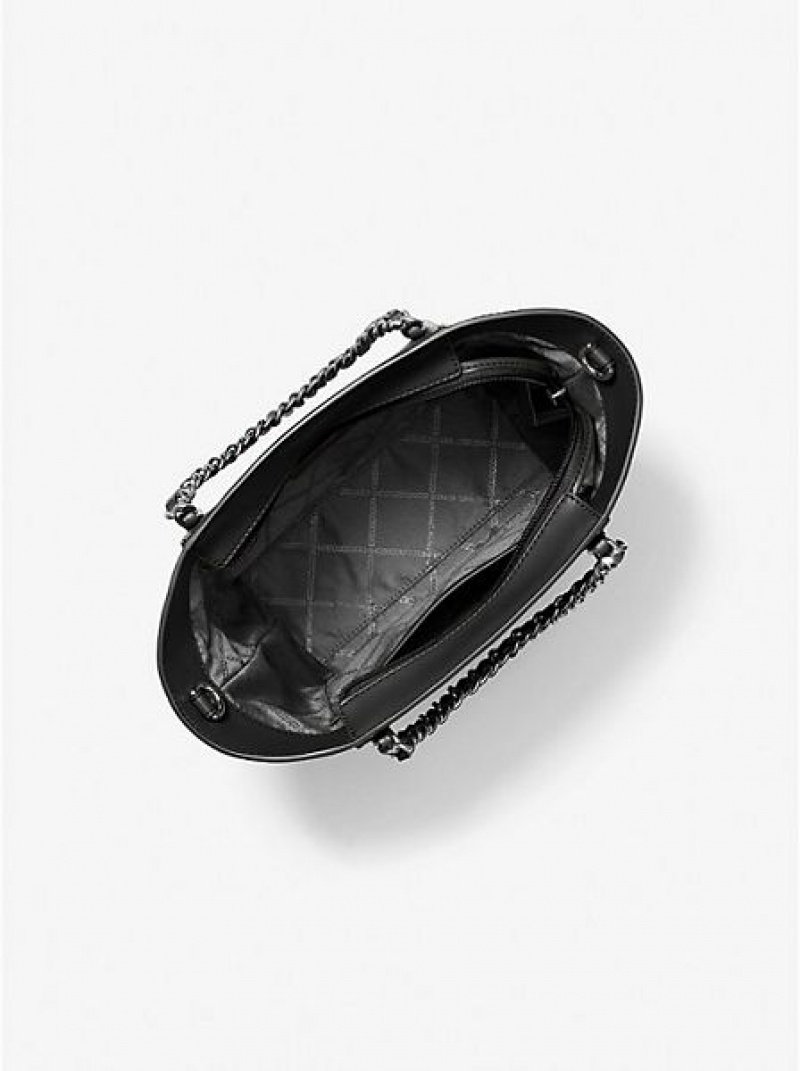 Sacs Fourre Tout Michael Kors Westley Small Pebbled Cuir Chain-link Femme Noir | 058392-UOI