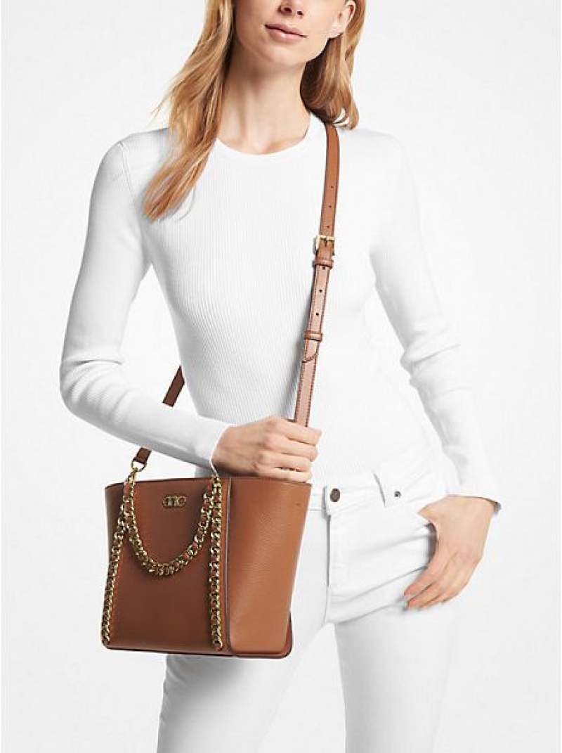 Sacs Fourre Tout Michael Kors Westley Small Pebbled Cuir Chain-link Femme Marron | 581047-UMG