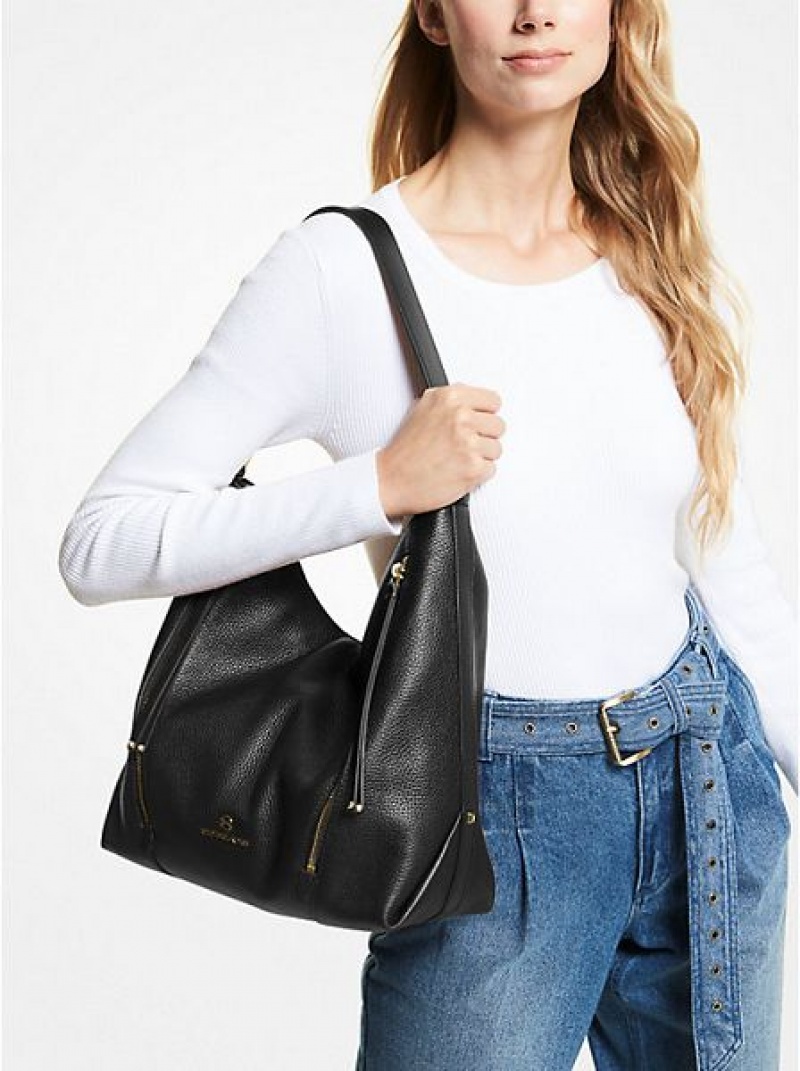 Sacs À Bandoulière Michael Kors Brooklyn Large Pebbled Cuir Femme Noir | 879513-ZEO