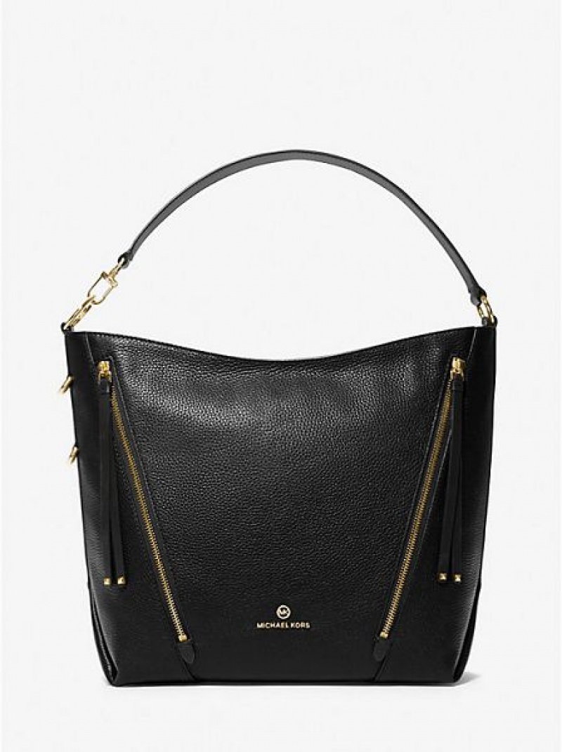 Sacs À Bandoulière Michael Kors Brooklyn Large Pebbled Cuir Femme Noir | 879513-ZEO