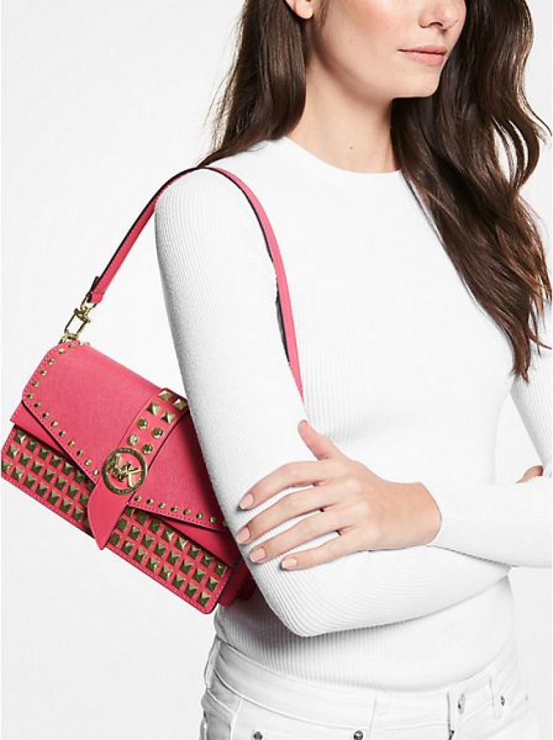 Sacs À Bandoulière Michael Kors Greenwich Medium Studded Saffiano Cuir Femme Rouge | 165342-JCM