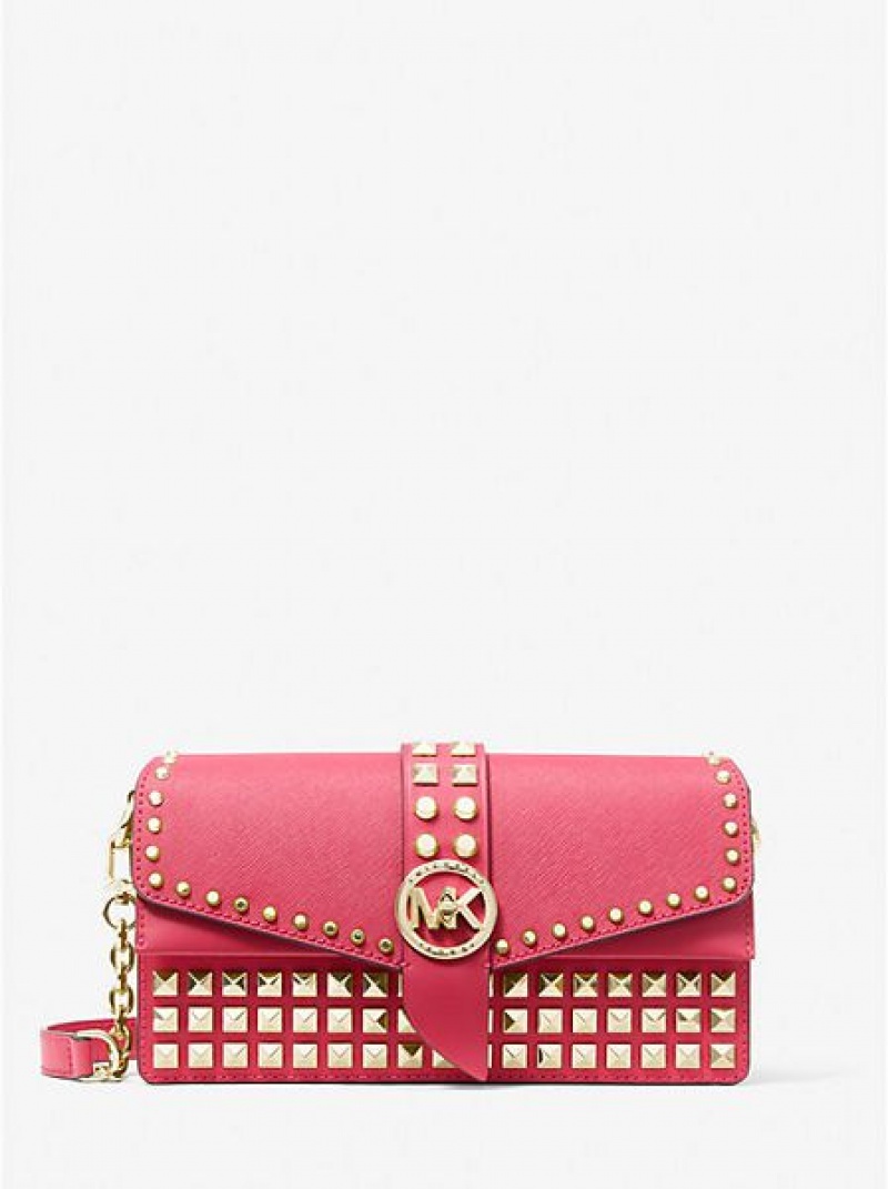 Sacs À Bandoulière Michael Kors Greenwich Medium Studded Saffiano Cuir Femme Rouge | 165342-JCM