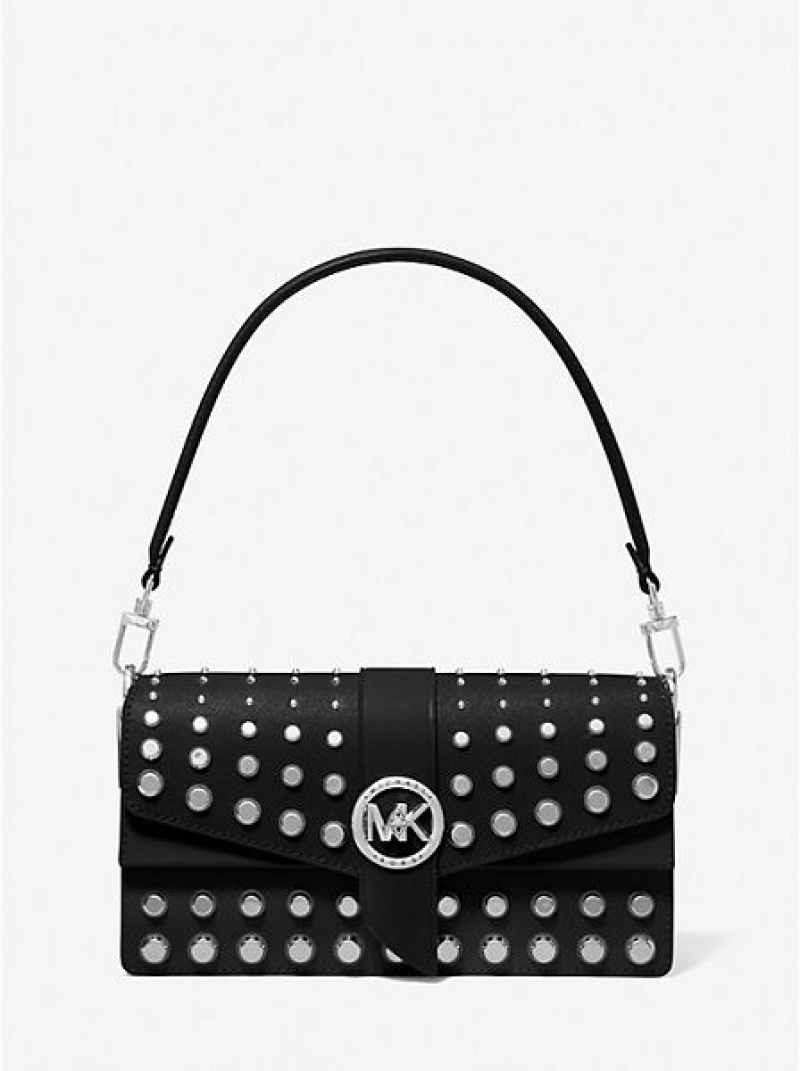 Sacs À Bandoulière Michael Kors Greenwich Medium Studded Saffiano Cuir Femme Noir | 647210-CWS