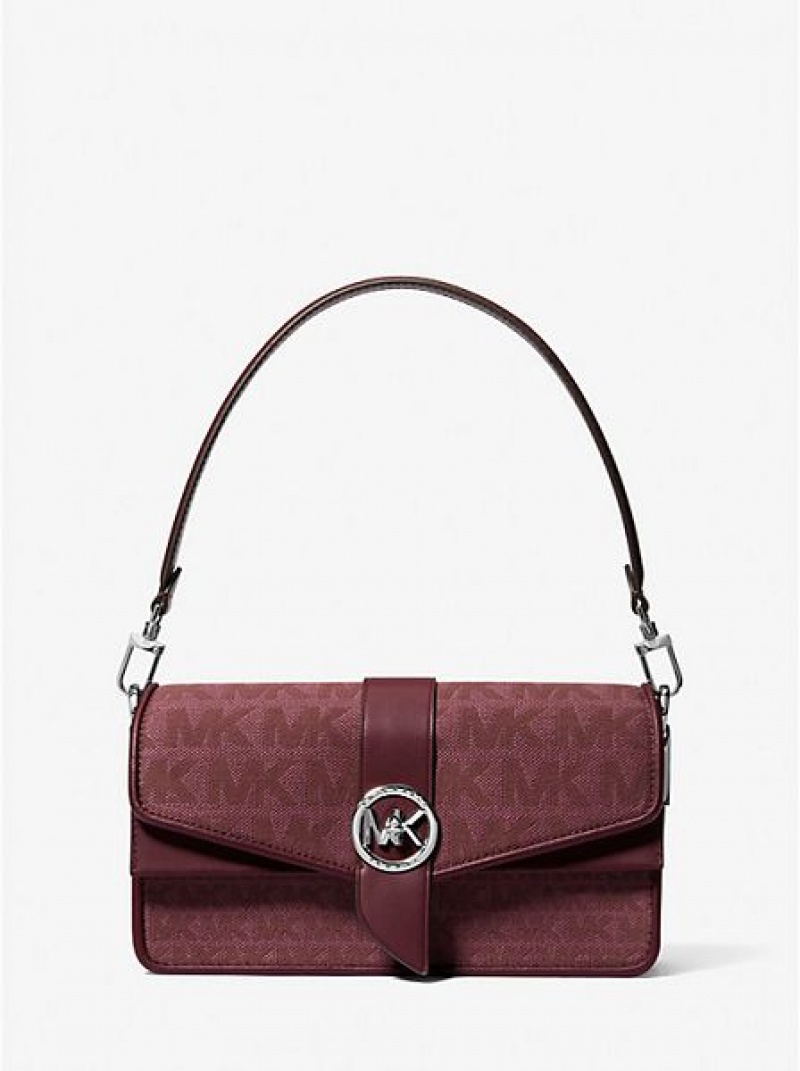 Sacs À Bandoulière Michael Kors Greenwich Medium Logo Jacquard Femme Bordeaux | 294680-ZNB