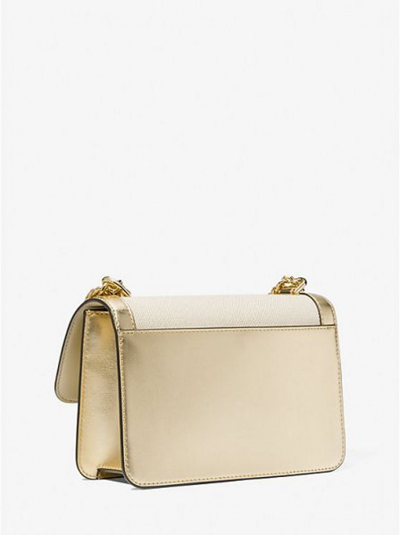 Sacs À Bandoulière Michael Kors Heather Large Tela And Metallic Faux Cuir Femme Doré Beige | 072349-RBV