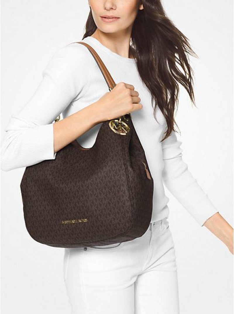 Sacs À Bandoulière Michael Kors Lillie Large Logo Femme Marron | 325680-MPO