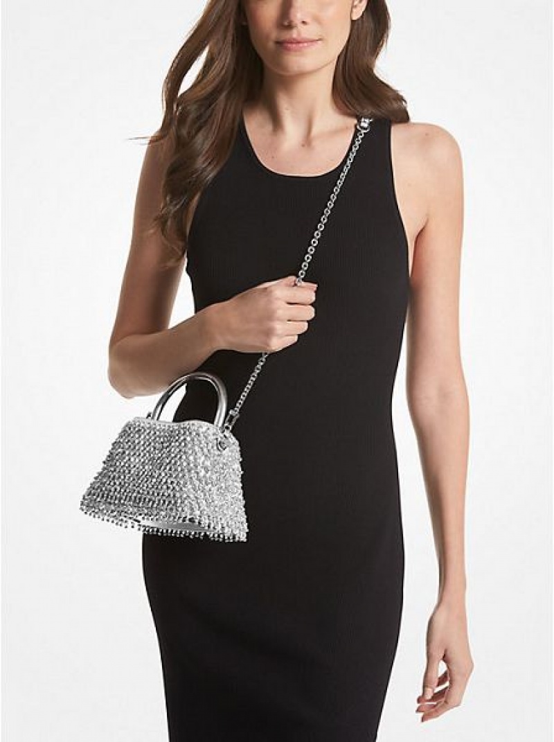 Sacs À Bandoulière Michael Kors Limited-edition Rosie Extra-small Embellished Metallic Faux Cuir Femme Argent | 803715-JFR