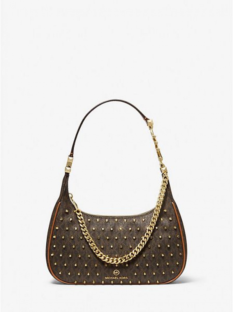 Sacs À Bandoulière Michael Kors Piper Small Studded Logo Femme Marron | 541698-BNL