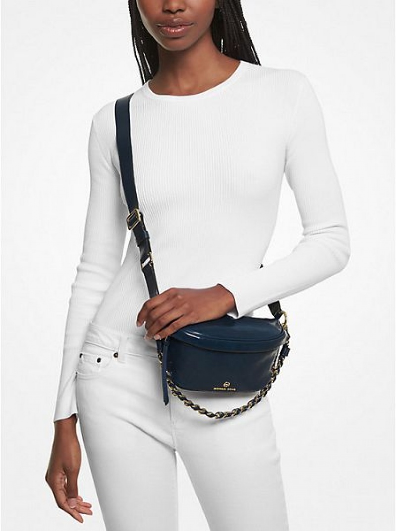 Sacs À Bandoulière Michael Kors Slater Extra-small Vernis Cuir Femme Bleu Marine | 826410-KNR