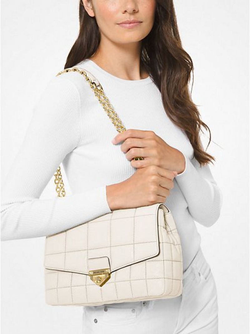 Sacs À Bandoulière Michael Kors Soho Extra-large Matelassé Cuir Femme Blanche | 912586-SUV