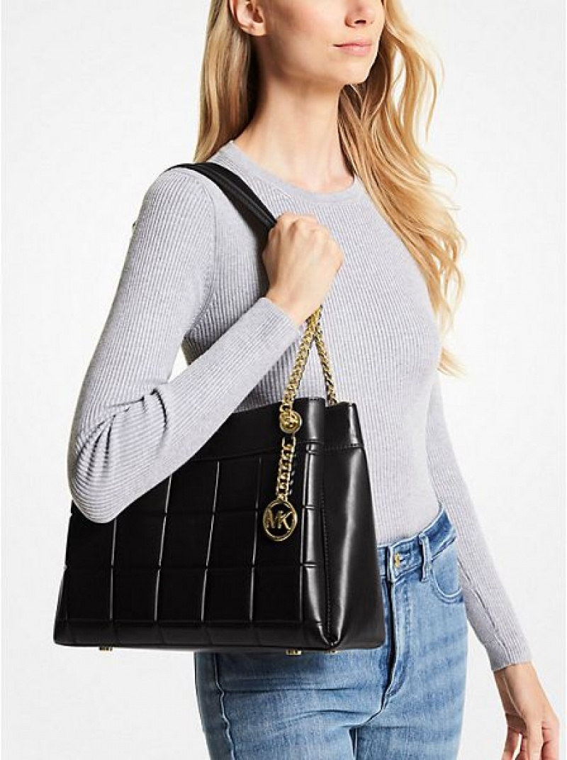 Sacs À Bandoulière Michael Kors Susan Medium Matelassé Cuir Femme Noir | 018435-MCS