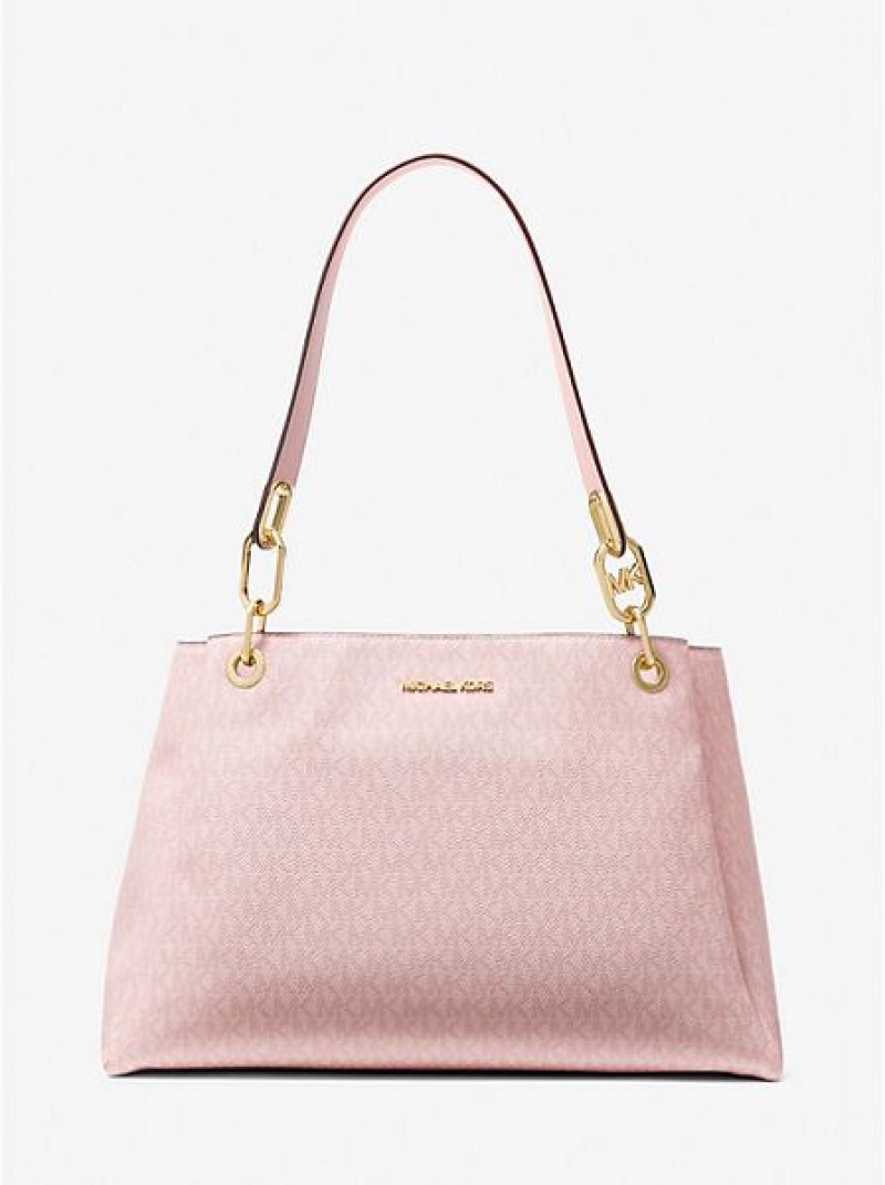 Sacs À Bandoulière Michael Kors Trisha Large Logo Femme Noir Rose | 753829-XMB