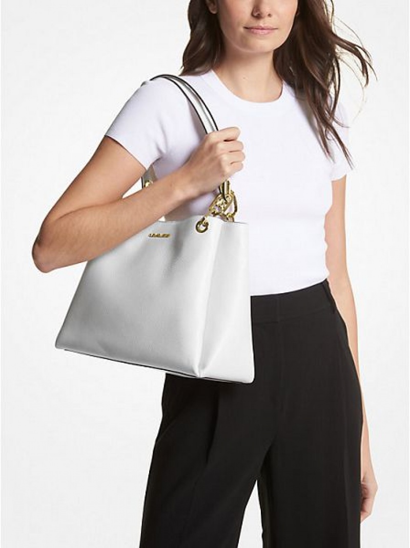 Sacs À Bandoulière Michael Kors Trisha Large Pebbled Cuir Femme Blanche | 765938-ZUC