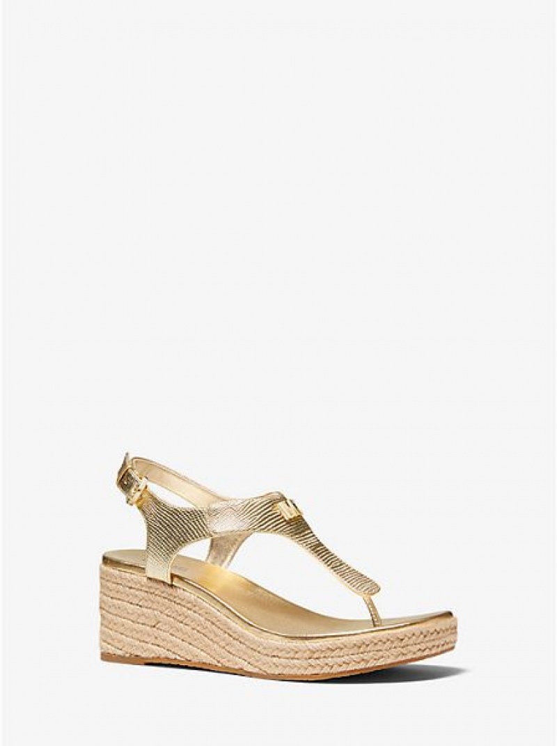 Sandale Compensée Michael Kors Laney Metallic Lizard-embossed Cuir Espadrillas Femme Doré | 850741-VBS