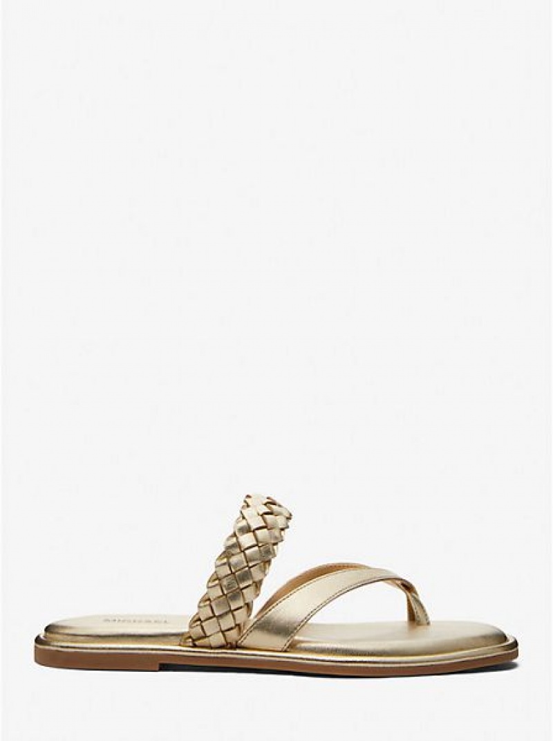 Sandale Michael Kors Alba Braided Metallic Faux Cuir Claquette Femme Doré | 052697-XTI