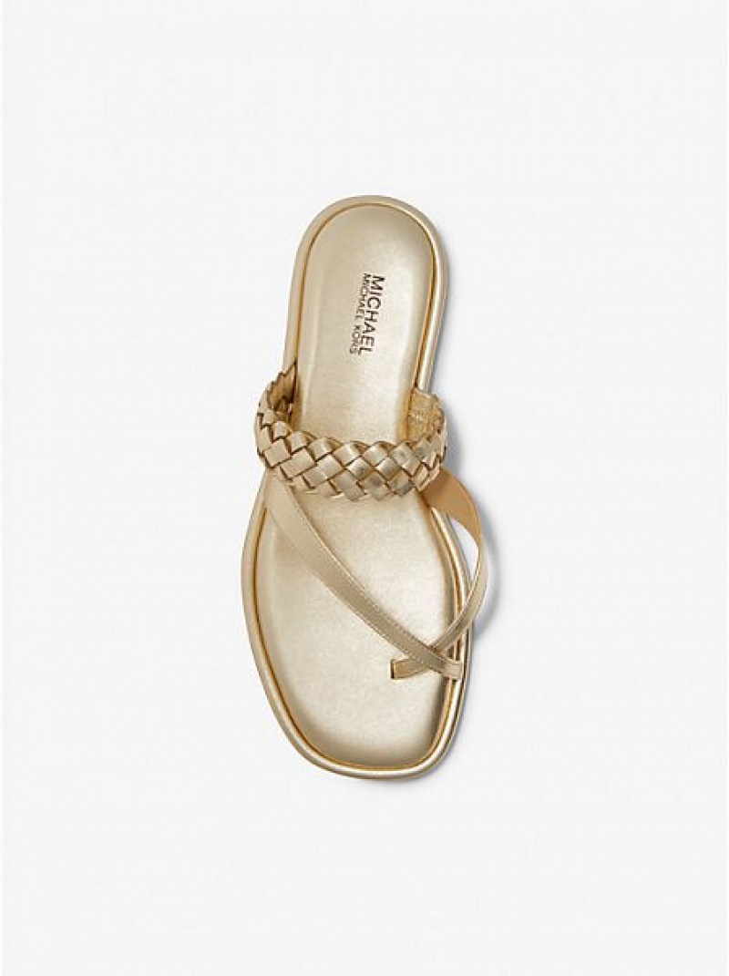 Sandale Michael Kors Alba Braided Metallic Faux Cuir Claquette Femme Doré | 052697-XTI