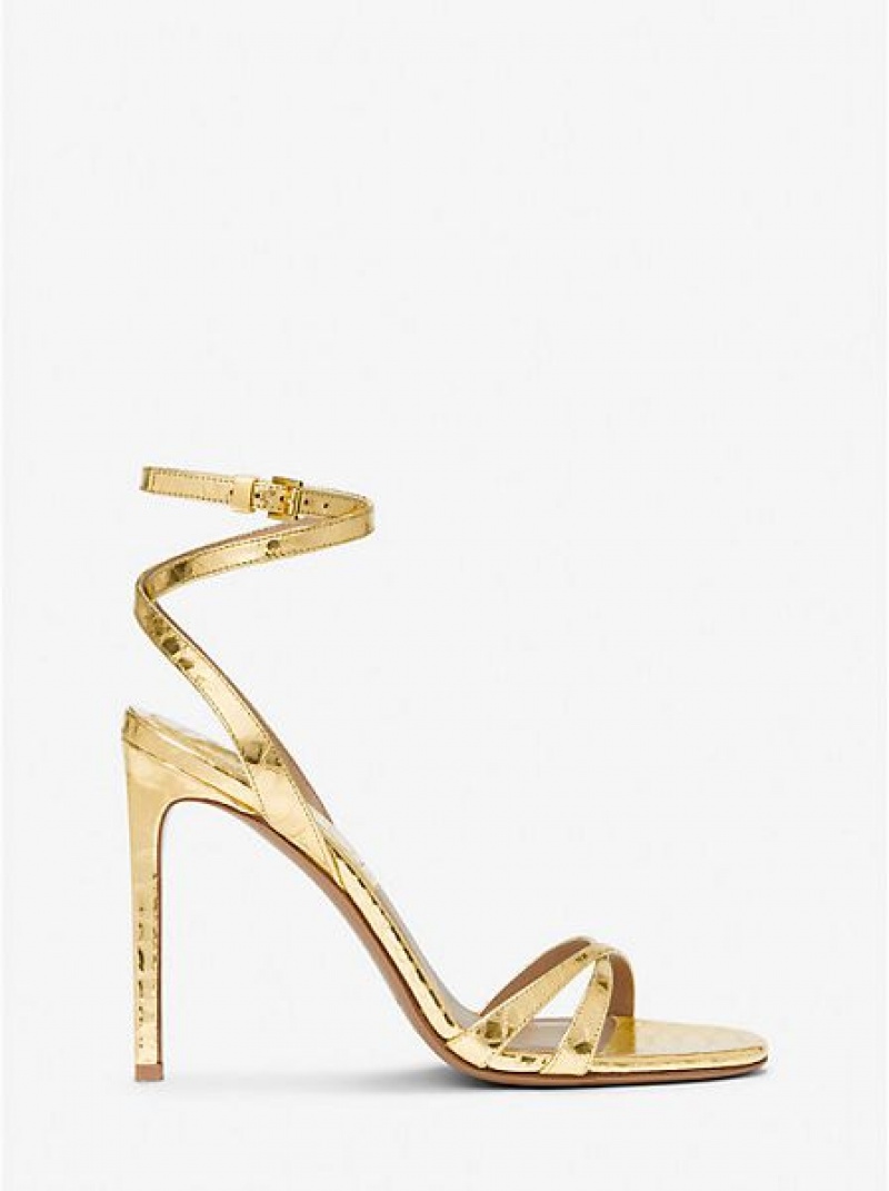 Sandale Michael Kors Chrissy Metallic Python Embossed Cuir Femme Doré | 104658-MLK