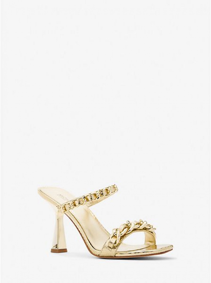 Sandale Michael Kors Clara Embellished Metallic Snake Embossed Cuir Femme Doré | 186473-JSY