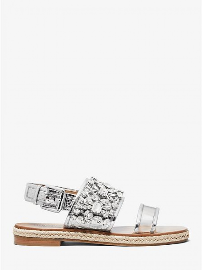 Sandale Michael Kors Lafayette Embellished Metallic Snakeskin Femme Argent | 905213-WGU