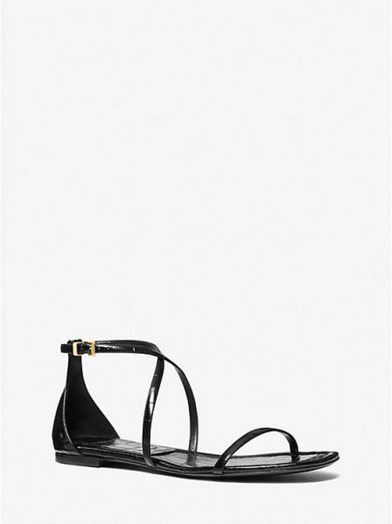 Sandale Michael Kors Polly Crocodile Embossed Cuir Femme Noir | 045786-HKN