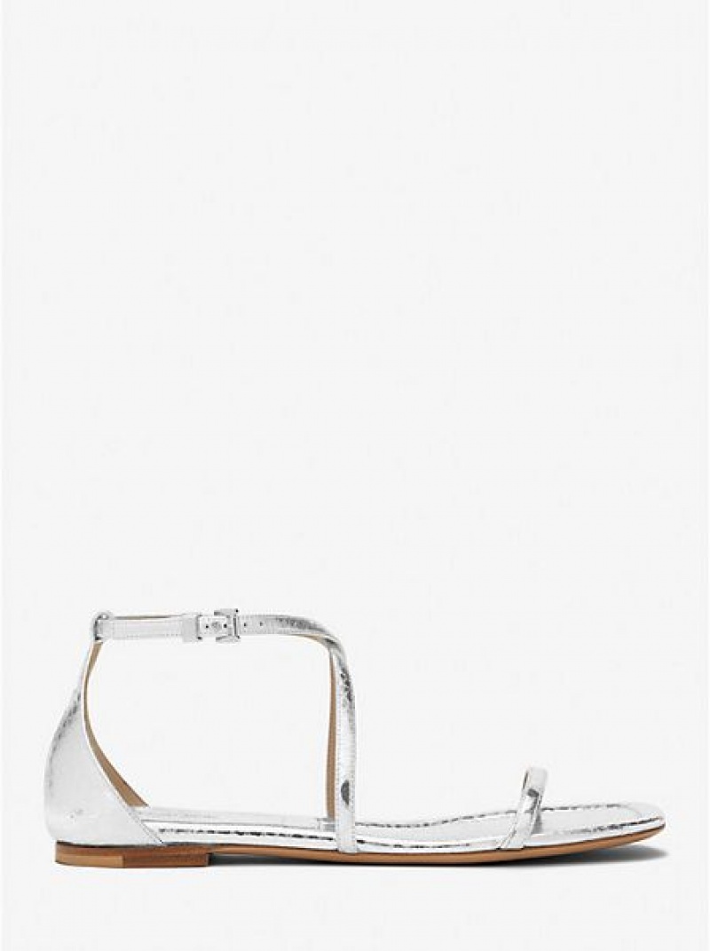 Sandale Michael Kors Polly Metallic Python Embossed Cuir Femme Argent | 130248-GTV