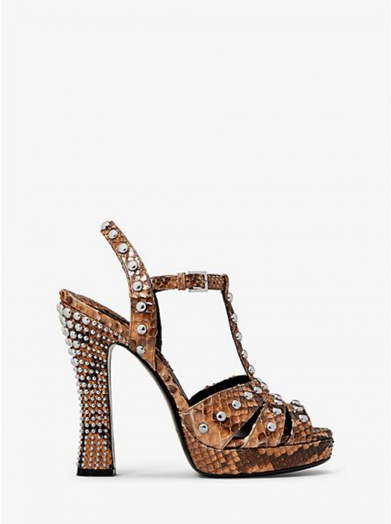 Sandale Plateforme Michael Kors Rosanna Studded Python Femme Marron | 950312-NYO