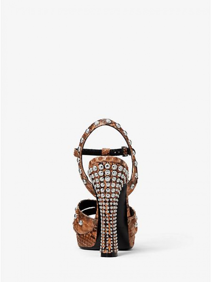 Sandale Plateforme Michael Kors Rosanna Studded Python Femme Marron | 950312-NYO