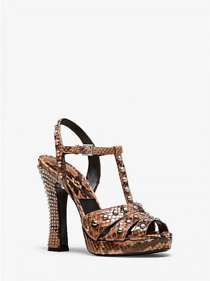 Sandale Plateforme Michael Kors Rosanna Studded Python Femme Marron | 950312-NYO