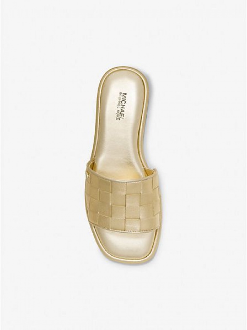 Sandales À Glissière Michael Kors Hayworth Woven Metallic Cuir Femme Doré | 873510-AYQ