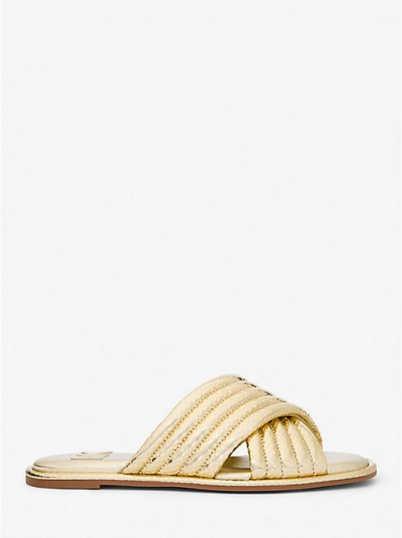 Sandales À Glissière Michael Kors Portia Matelassé Metallic Snake Embossed Cuir Femme Doré | 879132-OSB