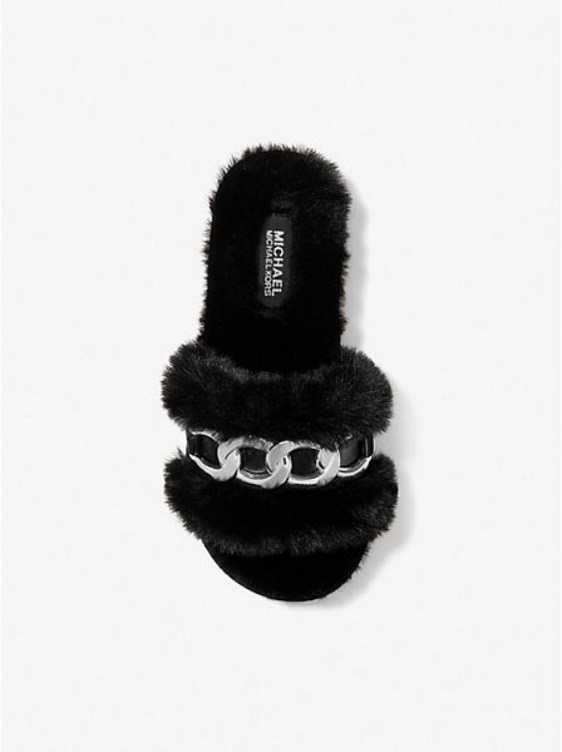 Sandales À Glissière Michael Kors Scarlett Chain Link Faux Fur Femme Noir | 568741-JYL