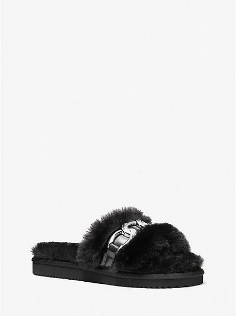 Sandales À Glissière Michael Kors Scarlett Chain Link Faux Fur Femme Noir | 568741-JYL