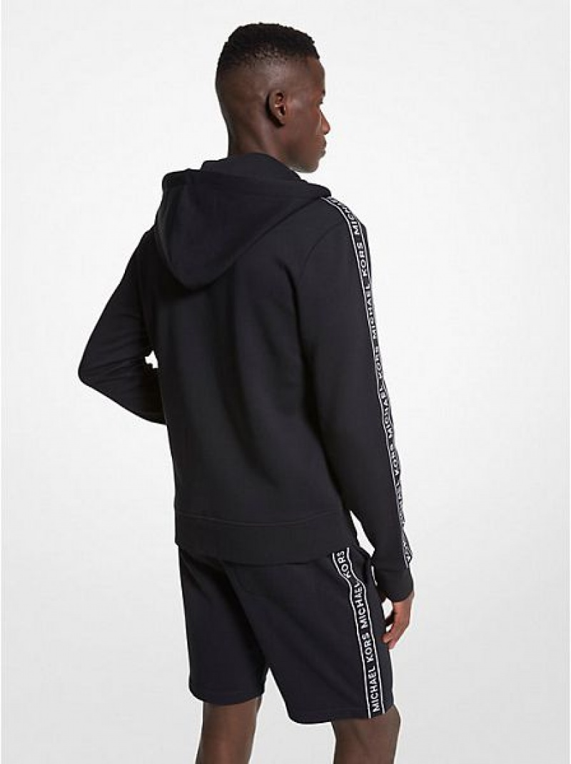 Sweat À Capuche Michael Kors Logo Tape Coton Blend Zip-up Homme Noir | 679821-VHJ