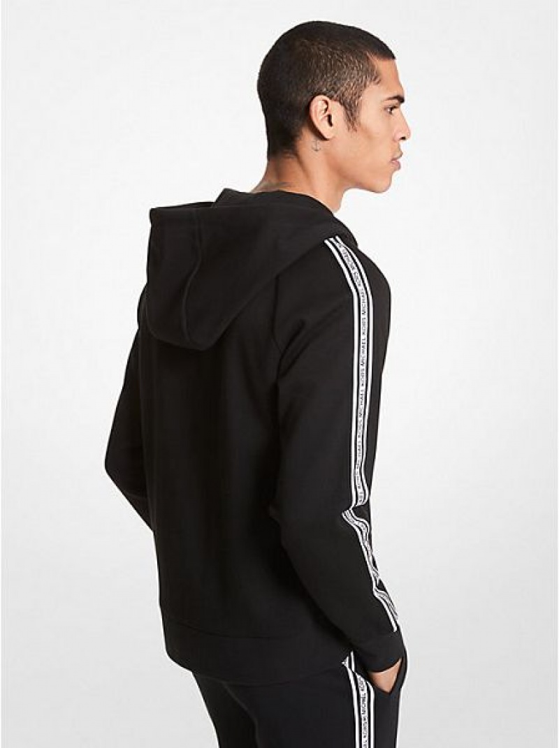 Sweat À Capuche Michael Kors Logo Tape Coton Blend Zip-up Homme Noir | 907518-PBD