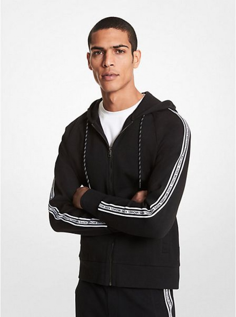 Sweat À Capuche Michael Kors Logo Tape Coton Blend Zip-up Homme Noir | 907518-PBD