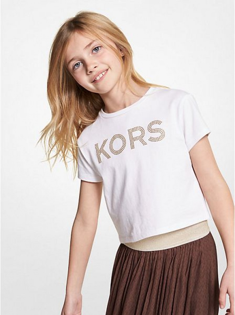 T Shirts Michael Kors Studded Coton Enfant Blanche | 286530-QMX