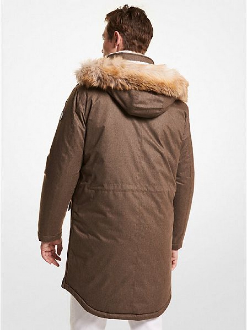 Vestes Michael Kors Faux Fur Trim Woven Parka Homme Marron | 187925-UQS