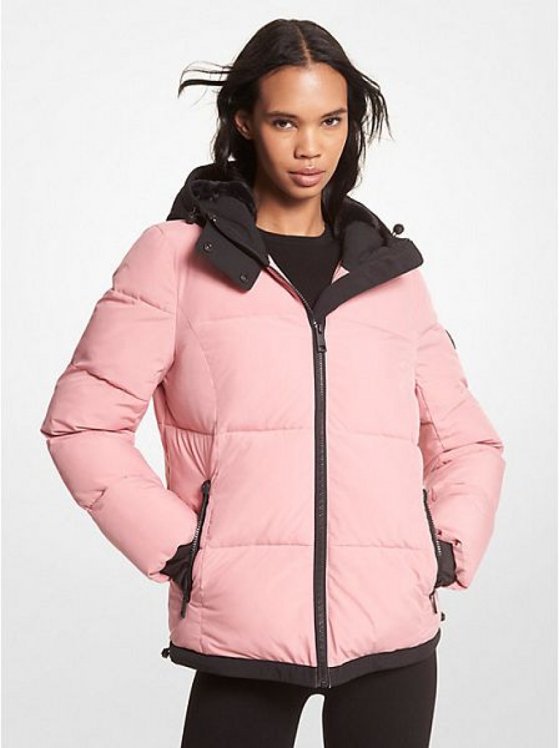 Vestes Michael Kors Faux Fur-trim Matelassé Puffer Femme Bleu Royal Rose | 741650-NWG