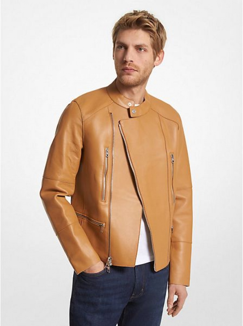 Vestes Michael Kors Nappa Cuir Moto Homme Marron | 503698-RNG